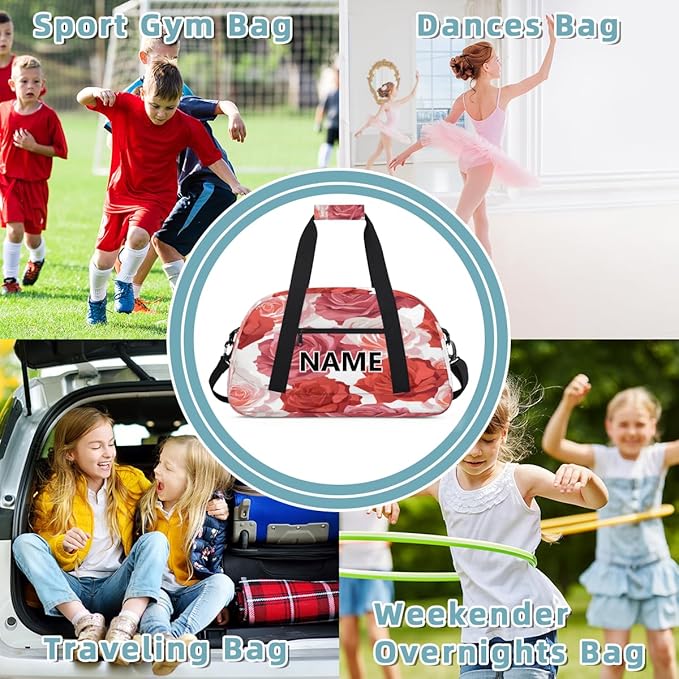 Floral Mini Gym Bag 18 inch for Women Men Waterproof Custom Red and Pink Rose Flowers Travel Duffel Bag Carry On Overnight Tote Nurse Bag for Work Fitness Hiking
