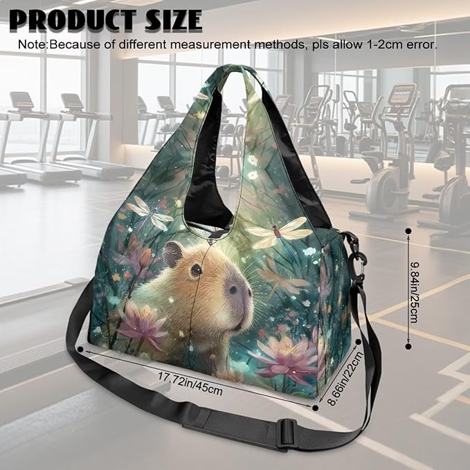 Capybara Dragonfly Sport Travel Duffle Bag with Shoe Compartment Women's Large Tote Bag for Beach Swim Airplane Weekender Carry on Bags Ladies Overnight Organizer