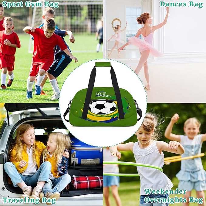 Personalized Small Gym Sport Duffel Bag Custom Name Travel Weekender Tote Carry-On Dance Bag, Customized Kids Gifts,Green