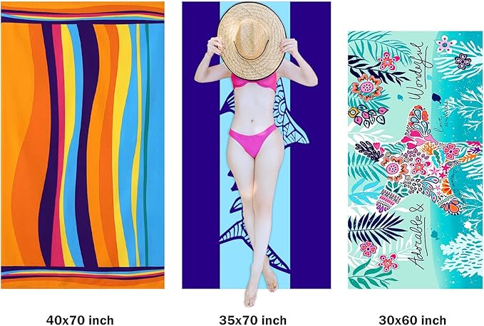 cabanana Microfiber Beach Towel Oversized - Quick Dry Beach Towels, Lightweight Thin Compact for Travel, Large Size 70x40 Pool Towel Beach Essentials (Waves)