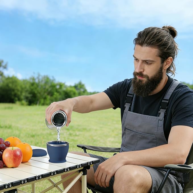 Collapsible Travel Cup, BPA-Free Reusable Water Cup, Lightweight Drinking Cups with Lids and Carrying Strap, Dishwasher Safe Silicone Cups for Camping, Travel, Airports, Hotel (6.7oz, Navy)