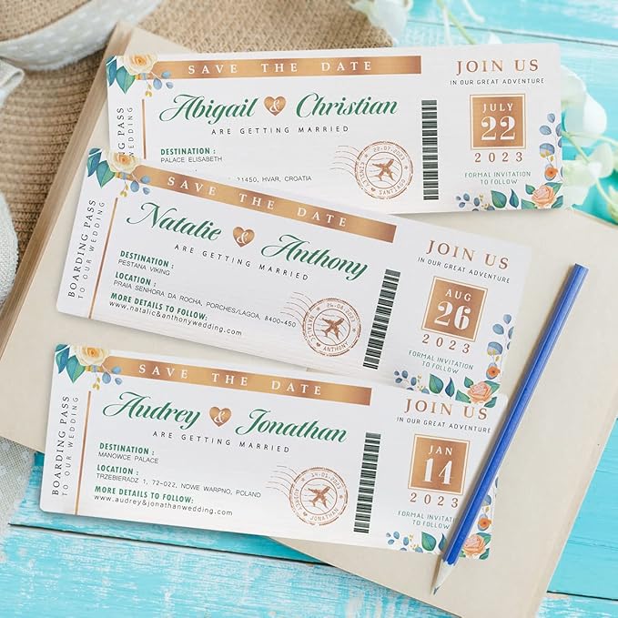 Summer-Ray 24 sets Personalized Save the Date Boarding Pass with Sleeve Holder