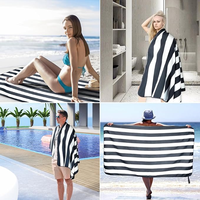 2-Pack Microfiber Beach Towels Set (63"x31.5" + 31.5"x16") | Oversized Quick Dry Sand Free Travel Towel for Beach Pool Gym Camping (Navy Blue)