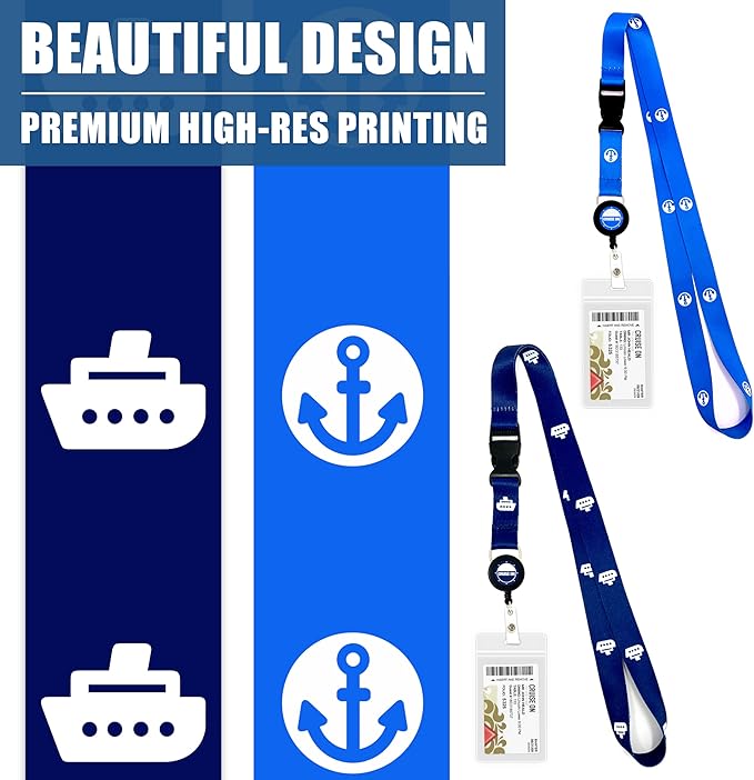 Cruise On Royal Caribbean Luggage Tag Holders (4 Pack) & Lanyards (2 Pack) β Large, Clear, Waterproof Cruise Essentials 2026-2027 β Secure Ship Tags & Cards (Royal & Navy Blue)