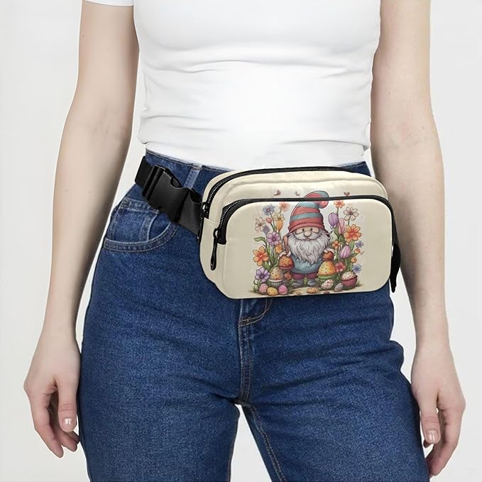 Easter Gnome Flowers Eggs Fanny Pack for Women Men Water Resistant Fashion Waist Packs with Adjustable Strap Belt Bag for Travel Workout Jogging Hiking 21217915