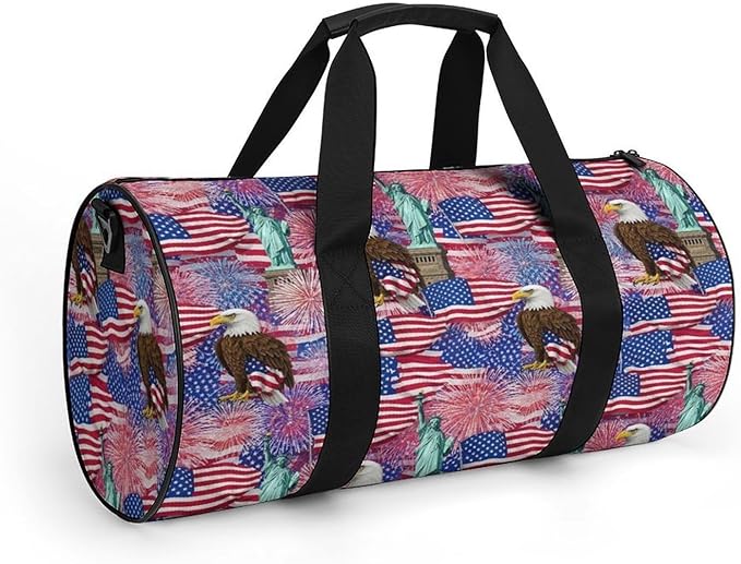 Travel Duffle Bag Statue of Liberty America Flag Eagle Carry On Weekender Bags Workout Lightweight Duffel Bags for Men and Women