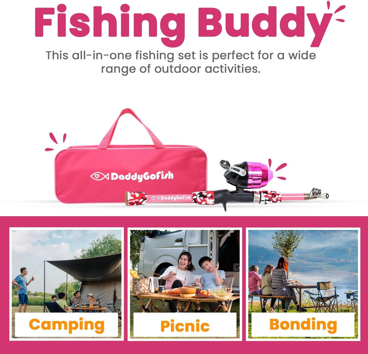 DaddyGoFish Kids Fishing Pole - Rod Reel Combo Tackle Box Starter Set - First Year Small Gear Kit for Boys Girls Toddler Youth Age Beginner Little Children