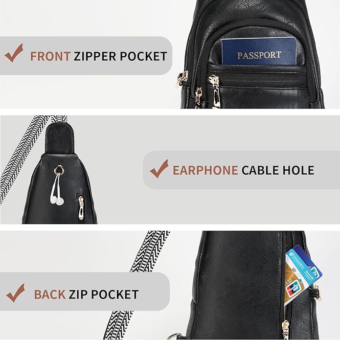 Crossbody Purses Bags for Women Travel, Anti Theft RFID Blocking Sling Chest Bag, Small Vegan Leather Purse for Casual