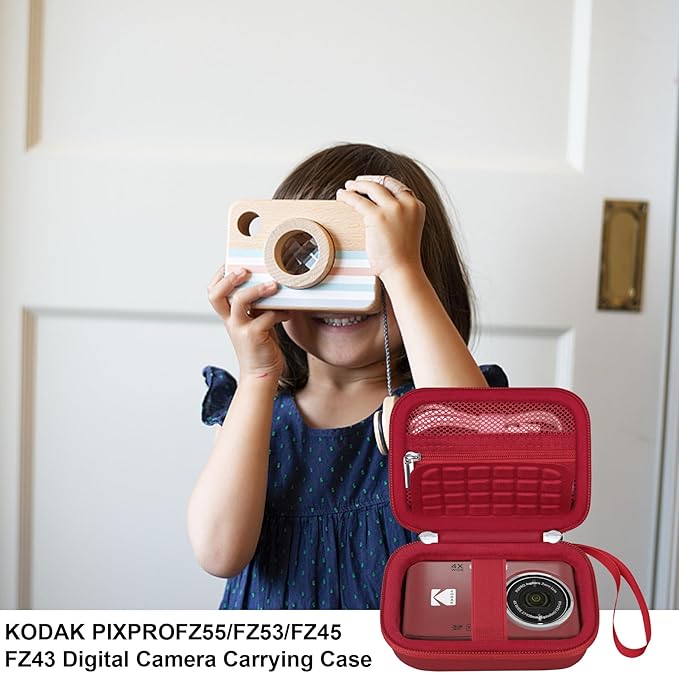 Elonbo Camera Carrying Case for KODAK PIXPRO FZ55 / FZ53 / FZ45 / FZ43 16MP Digital Camera, Vlogging Camera Storage Holder Travel Bag, Mesh Bag Fits Batteries, Cable, Memory Card, Red