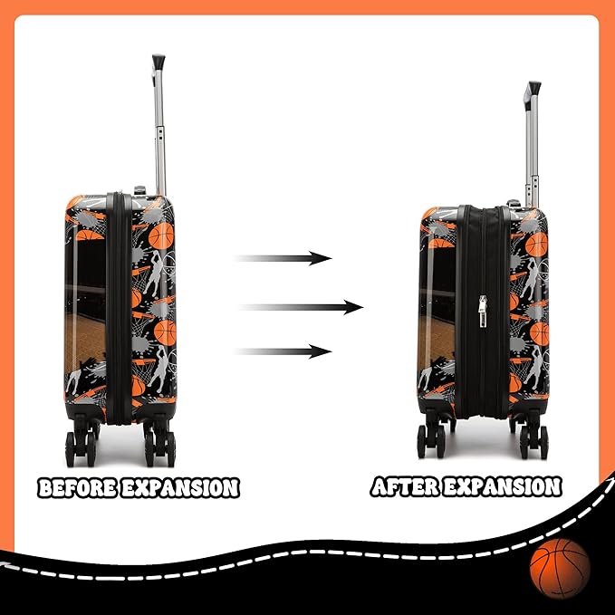 Kids Basketball Suitcase Set for Boys Hardside Luggage with Spinner Wheels 5 Piece 16inch Toddler Suitcase for Boys Travel Carry on Luggage Airline Approved