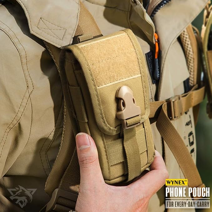 WYNEX Tactical Phone Pouch Molle,Smartphone Holster Bag EDC Utility Cellphone Lock Card Holder Organizer Fit for Waist Belt Case Include Tactical Gear Clip and U.S.A Patch