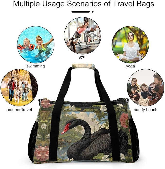 Swans in Natural Habitat Duffle Bag Gym Bag for Workout Travel Tote with Detachable Straps