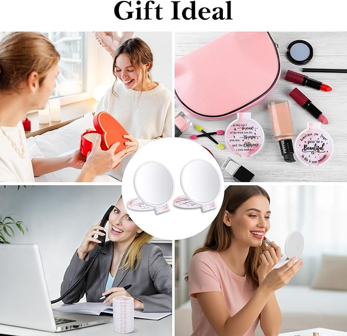 100pcs Light Pink Compact Mirror Bulk Gifts for Women, Mini Inspirational Purse Handheld Makeup Pocket Mirror, Round Portable Makeup Folding Mirrors Gift for Christmas Valentine Daily Travel Coworker