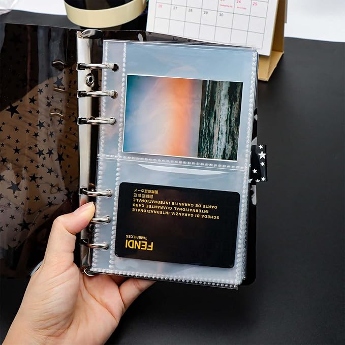 40 Sheets A6 Binder Sleeves Clear Page Protectors 3.4''x3'' 2 Pockets Plastic Photo Album Refill for 6 Ring Binder Cards Cash Photocards