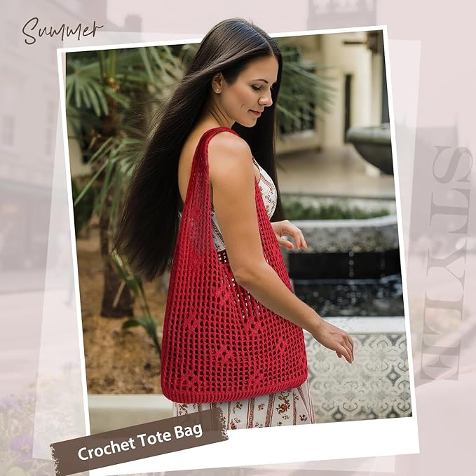 Sightor Crochet Tote Bag, Mesh Beach Bag Knit Summer Hobo Bag Vacation Boho Tote Bag for Women