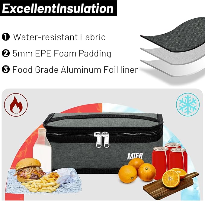MIER Small Lunch Bag for Kids & Adults Compact Insulated Lunch Box Portable Thermal Mini Cooler for Work School Travel, Grey