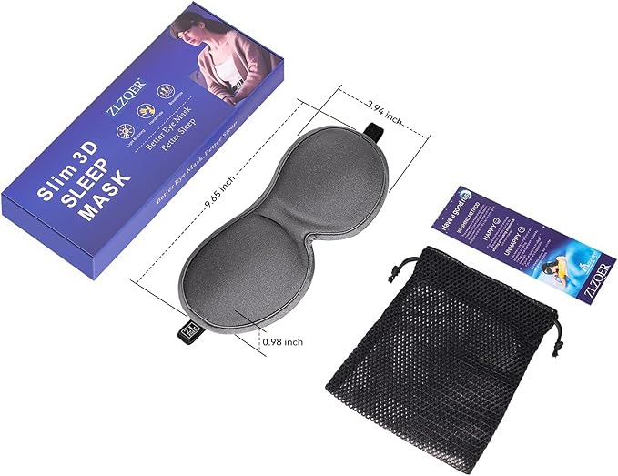 Ultra-Thin 3D Sleep Mask for Side & Back Sleepers, 100% Light Blocking Eye Mask for Sleep, Zero Pressure, Soft & Breathable Night Blindfold for Men & Women, Travel & Plane (Gray)
