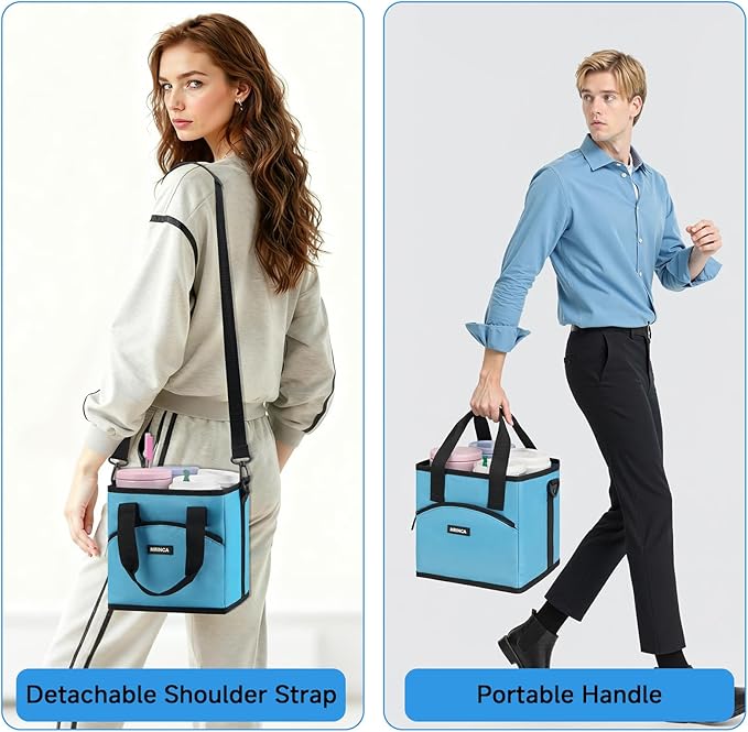 Reusable Drink Carrier with Handle – Insulated, Collapsible 4-Cup Beverage Bag with No-Spill Base, Adjustable Dividers & Shoulder Strap, Portable Caddy for Delivery, Car and Travel, Blue