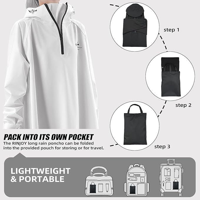 Hooded Rain Poncho for Adults Waterproof Rain Ponchos Lightweight Raincoat Reusable Rain Jacket for Men Women Outdoor