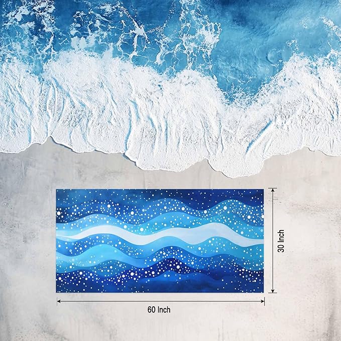 Blue Waves Stripes Beach Towel 30" x 60" White Polka Dots Abstract Watercolor Art Quick Dry Sand Free Pool Towels Soft & Absorbent Compact Towels Beach Accessories for Travel Bathroom Swimming Pool