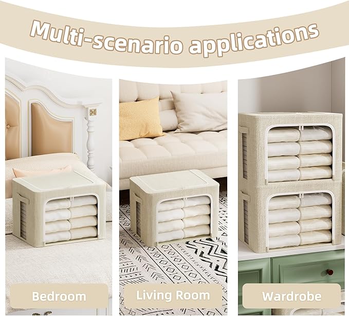 FHSQX 8 Pack Clothes Storage Bins - Foldable Storage Bins for Clothes Fabric Storage Box with Metal Frame (Beige, 15.7x11.8x9.8 inch)