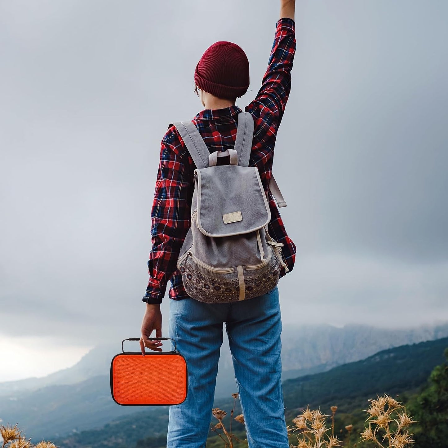 EVA Hard Case with Customizable Foam Protective EVA Carrying Case Shockproof Outdoor for Camera, Digital Products, Electronic Instruments with Knife(Orange,12.6 x 12.2 x 3.5 Inch)