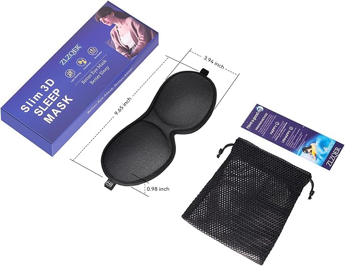 Ultra-Thin 3D Sleep Mask for Side & Back Sleepers, 100% Light Blocking Eye Mask for Sleep, Zero Pressure, Soft & Breathable Night Blindfold for Men & Women, Travel & Plane (Black)