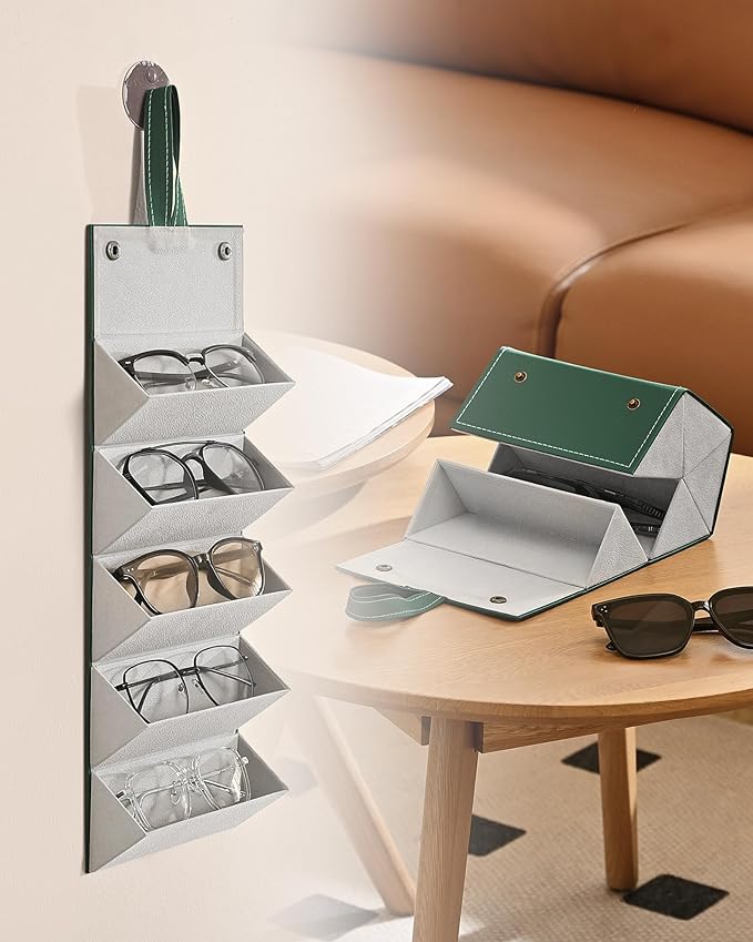 CO-Z Travel Sunglasses Organizer, Foldable Travel Sunglass Case with 5 Slots for Multiple Pairs, Portable Eyeglasses Holder