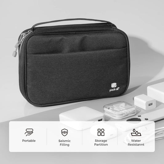 pack all Electronic Organizer Plus, Larger Capcity Cable Organizer Bag, Shockproof Carrying Case, Portable Cord Travel Organizer Storage Bag for Cables, Chargers, Phones, USB, SD Cards(Black)