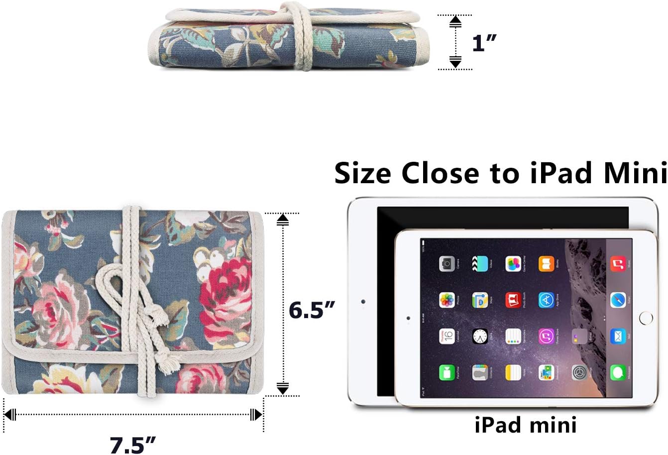 Teamoy Travel Jewelry Roll, Jewelry Storage Bag Organizer for Necklaces, Earrings, Bracelets, Rings, Brooches and More, Compact and Easy to Carry, Peony