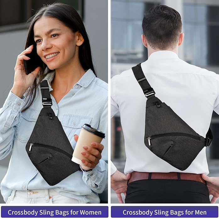 Crossbody Sling Bag, Water-Resistant Anti Theft Chest Pack, Minimalist Commuter Daypack for Travel Hiking Work