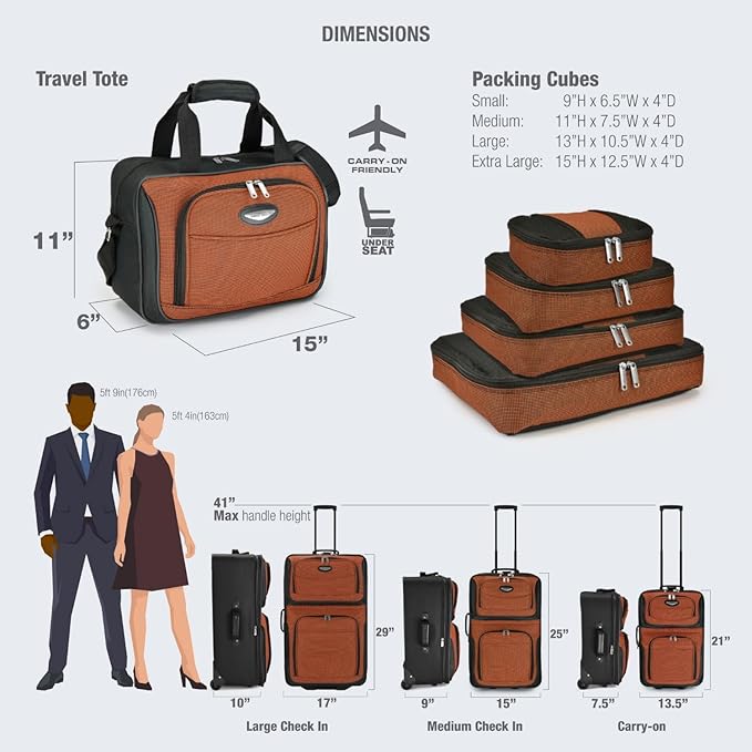 Travel Select Amsterdam Softside Expandable Luggage with Rolling Wheels, Orange, 4-Piece Set (15/21/25/29)