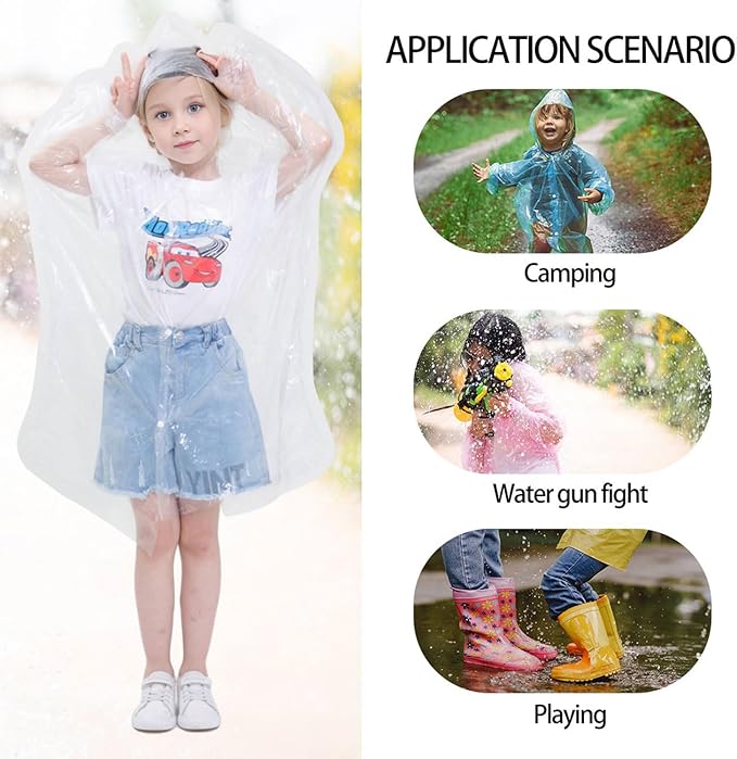 Disposable Rain Ponchos for Kids,Rain Ponchos Family Pack,Clear Kids Ponchos,Individually Wrapped.