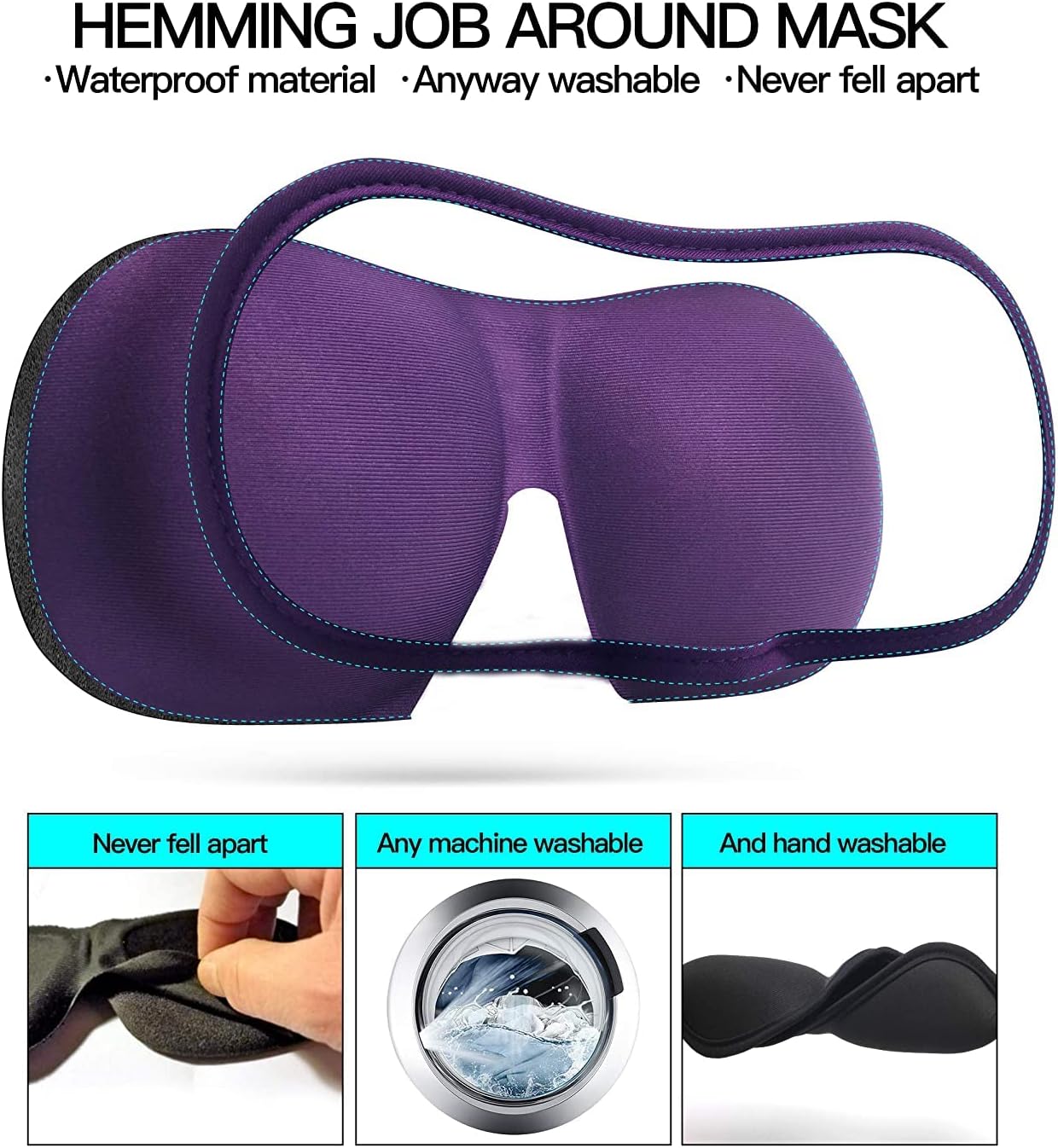 3D Eye mask for Sleeping,Machine Washable, Sleep Mask for Women, Blinder Blindfold Airplane (Black+Black)