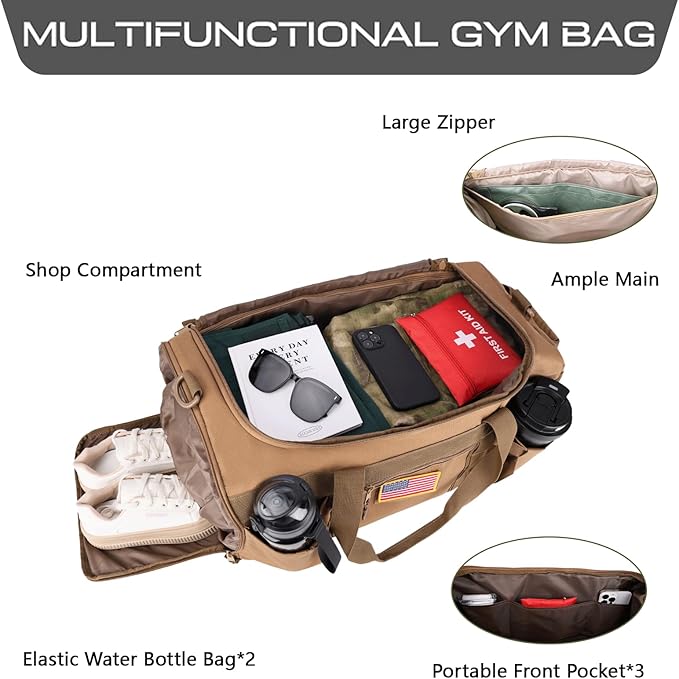 Greencity Gym Bag Duffel Bag with Shoe Compartment for Men Sports Duffels Bag Fitness (Coyote)