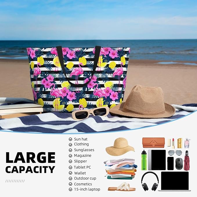 Large Beach Tote Bag Beach Bag Waterproof Sandproof Lightweight Women Tote