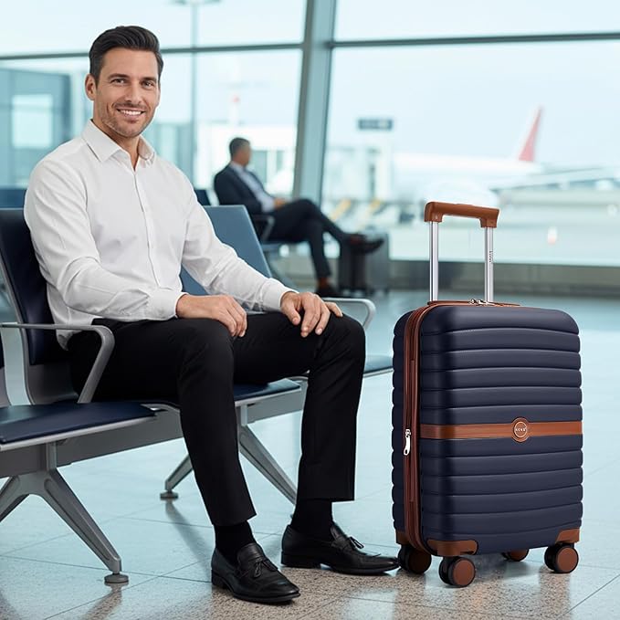 Kono Expandable 24 Inch Luggage with Spinner Wheels, Medium Checked Luggage with Lock, Lightweight & Anti-Scratch PC+ABS Hardshell Travel Suitcase, Black/Brown