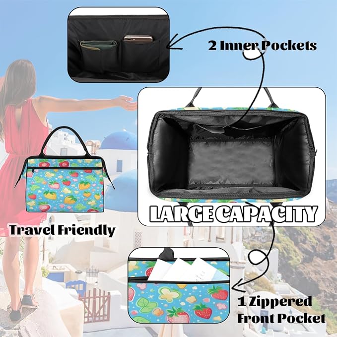 Strawberry Overnight Weekender Bag for Women Men Travel Duffel Bags Waterproof Luggage Carry on Sports Yoga Gym Bag