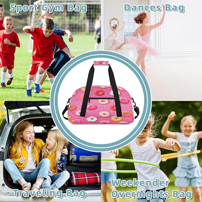 Travel Duffle Bag, Pink Donut Waterproof Weekender Overnight Bags for Women Men Lightweight Carry on Duffle Gym Bag for Travel, Sports, Fitness, Workout