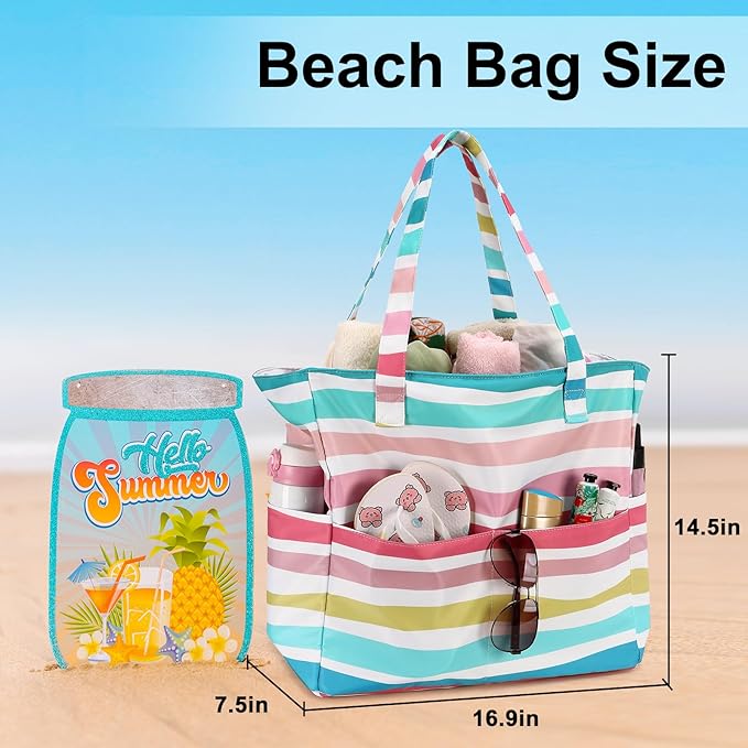 LEDAOU Beach Bag Waterproof Sandproof Women Beach Tote Pool Bag with Zipper for Swim Gym Grocery Travel with Wet Pocket | Sandproof, with Zipper, for Gym, Grocery, Travel, with Wet Pocket
