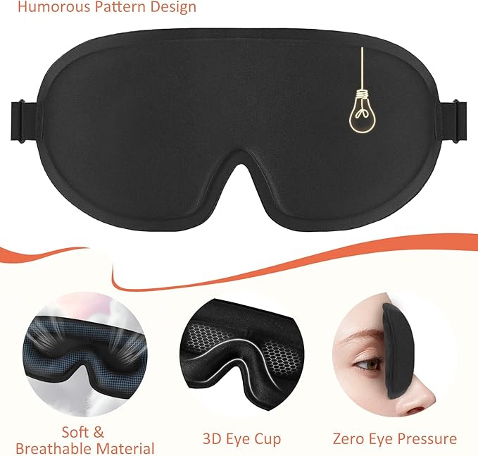 Funny 3D Zero Pressure Sleep Eye Mask for Men Women Side Sleeper, Adjustable Blackout Soft Breathable Eye Masks for Travel Nap Night Sleep, Humorous Gift Stocking Stuffers (Light)