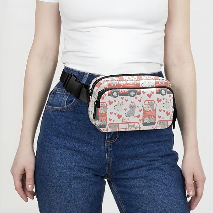Kawaii Cat Bus Fanny Pack for Women Men Water Resistant Fashion Waist Packs with Adjustable Strap Belt Bag for Travel Workout Jogging Hiking 21220291