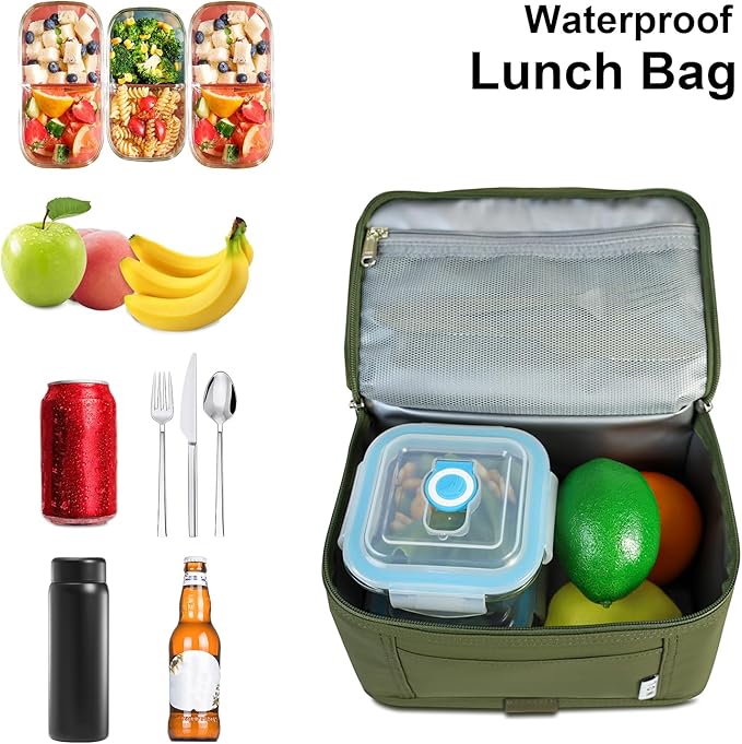 NOL Natural Organic Lifestyle Small Lunch Bag Mini Lunch Box Insulated Lunch Bag for Men/Women Leakproof Cooler Tote Bag Lightweight Nylon Waterproof Lunch Box For Work, Amy green