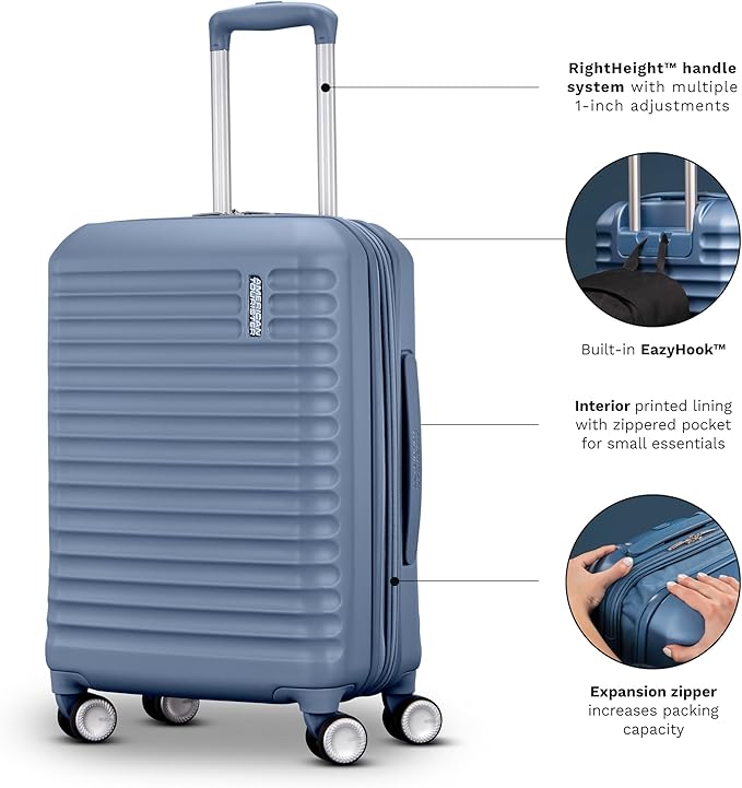 American Tourister Stratum 3.0 Large 28-Inch Spinner, Airline Approved, Durable Hardside Luggage, Expands 1.5", RightHeight™ Adjustable Handle, Black