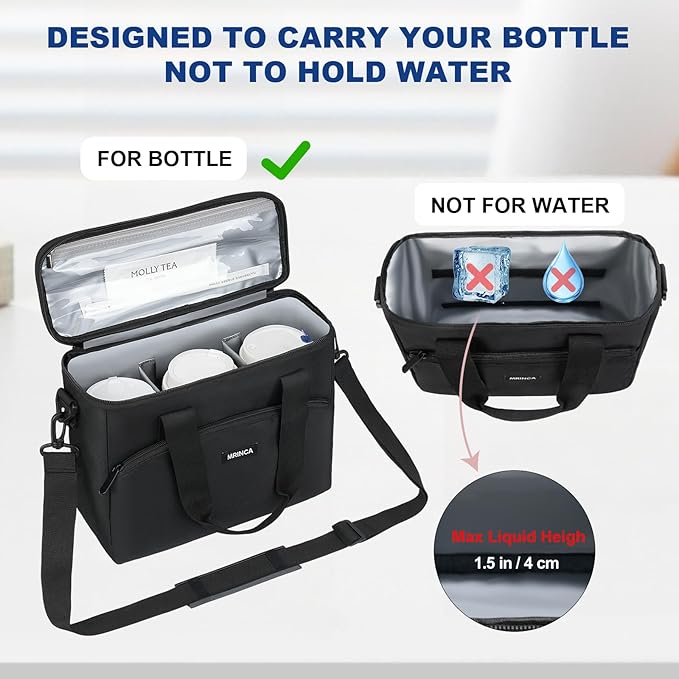 3 Cup Reusable Insulated Drink Carrier, Collapsible & Portable with Leak-Proof Design, Adjustable Dividers & Luggage Strap, Beverage Caddy Holder for Travel, Delivery, Commute