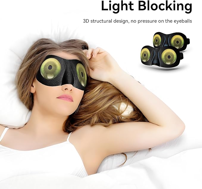 SkiBeau Cute 3D Sleeping Eye Mask Funny Blindfold 2 Pack Travel Sleep Masks Super Soft Weird Eye Cover for Men Women and Kids
