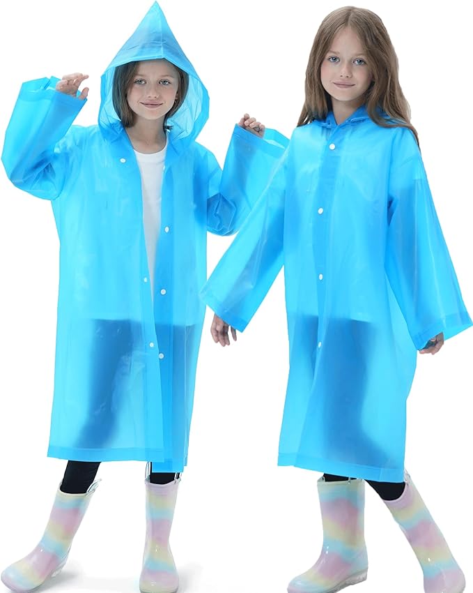 2 Pack Raincoats for Kids, Reusable Rain Ponchos with Hood and Sleeves Rain Coats for Boys and Girls