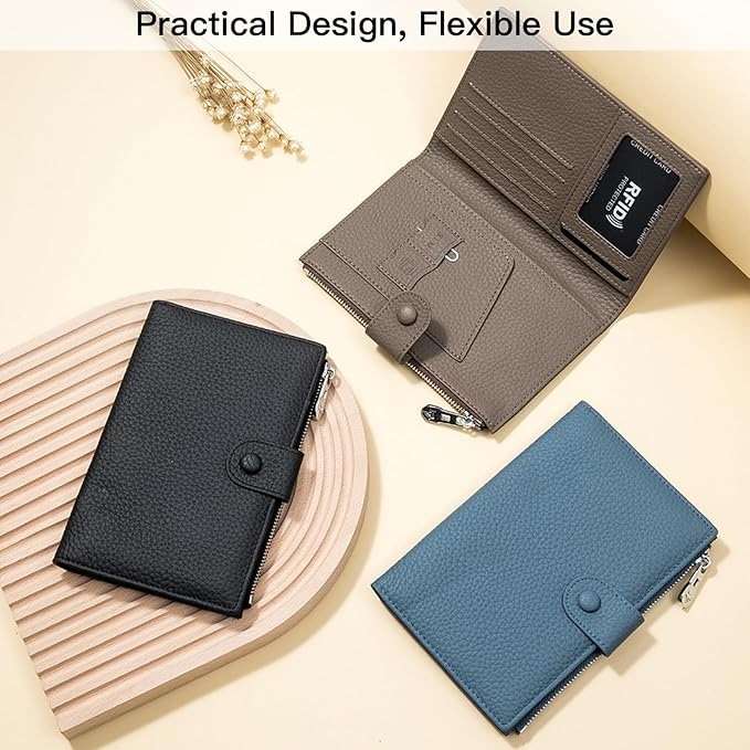 Genuine Leather RFID Blocking Passport Holder Wallet, Multi-Functional Travel Document Organizer with SIM Card Slots (Blue)