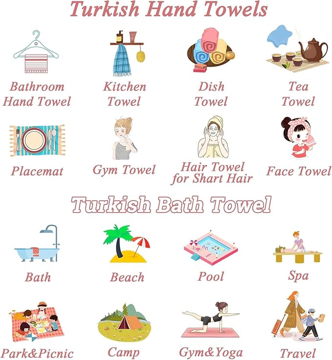 HAVLULAND Turkish Beach Towels Oversized -100% Turkish Cotton Super Soft Lightweight - Absorbent and Quick Drying Bath Towel - Sand Free Beach Towel - Turkish Towels for Adults (Fuchsia, 12 Pack)