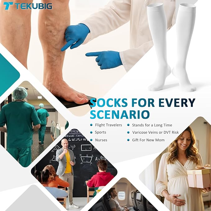 3 Pairs Medical Women Men Compression Socks Knee High 20-30 mmhg Graduated Stocking Support Hose Cute for Running Travel